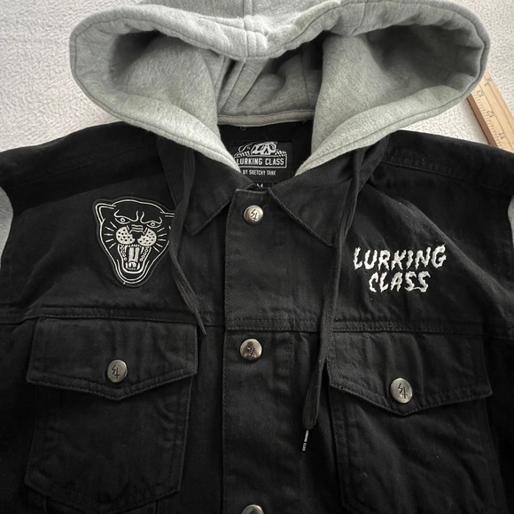 LURKING CLASS By Sketchy Tank Black Denim Panther Cobra Rose Hoodie Jacket M - Picture 8 of 14